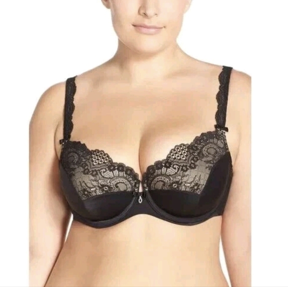 CURVY COUTURE Full Figure Tulip Lace Balconette Bra, Black, 40C - Picture 1 of 12